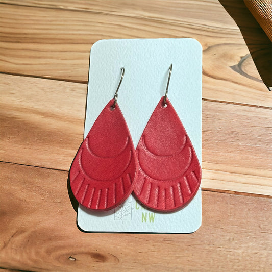 Embossed Red Leather Earrings